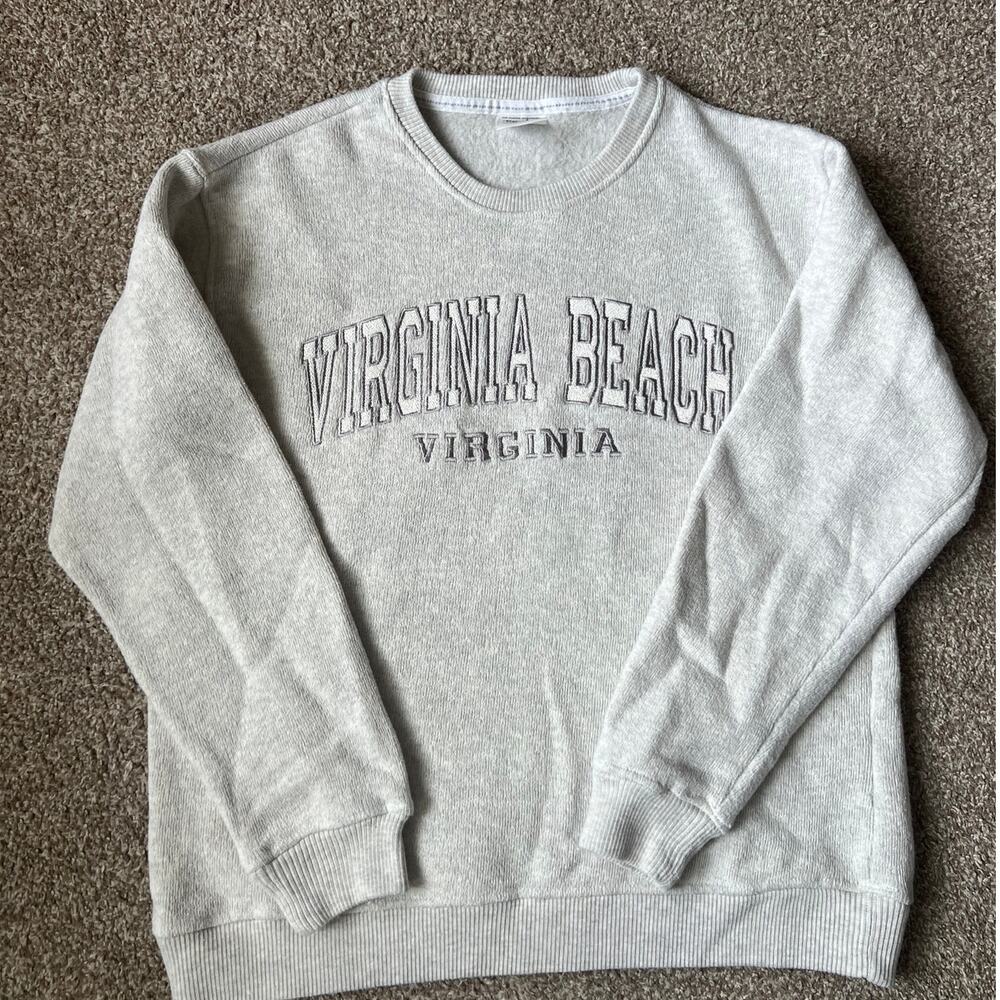 Virginia Beach Embroidered Sweatshirt Large Gray Pacific Co Crewneck Destination